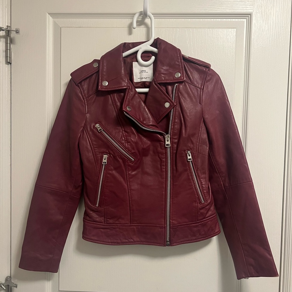 Mango Deep Red Leather Jacket